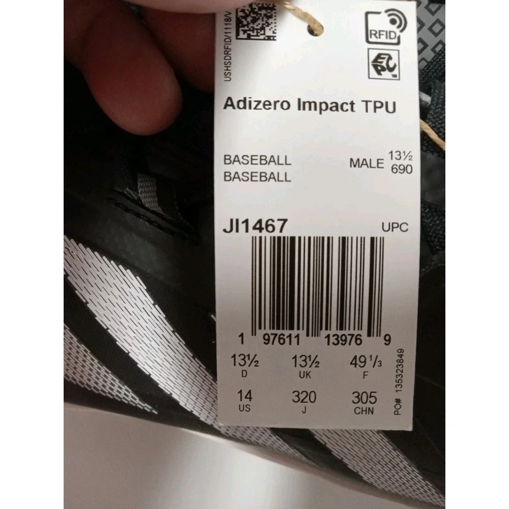 Adidas Adizero Impact TPU Baseball‎ Cleats Men 14 WP SP JI1467 Black Silver